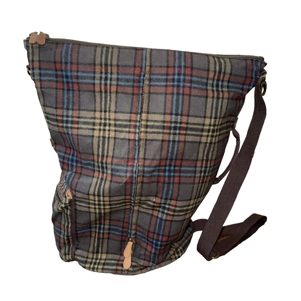 Pendleton Plaid Wool Sling Backpack Duffel Brown Travel Gym Heritage USA Fabric